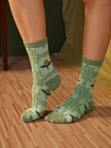 ROMWE Fairycore Vớ Hoa - màu xanh lá - Xem 8