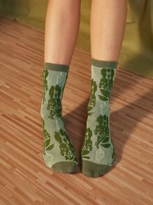 ROMWE Fairycore Vớ Hoa - màu xanh lá - Xem 6