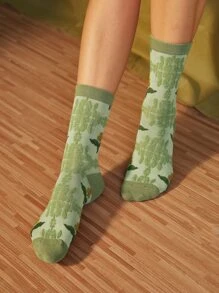 ROMWE Fairycore Vớ Hoa - màu xanh lá - Xem 7