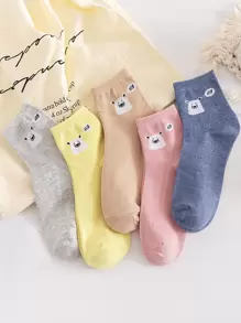 新款女士純色可愛中筒襪,5雙裝 - 彩色 - 查看 1