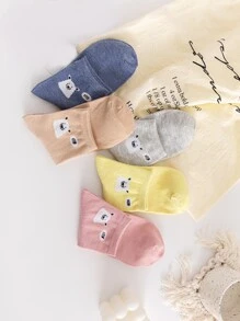 新款女士純色可愛中筒襪,5雙裝 - 彩色 - 查看 2