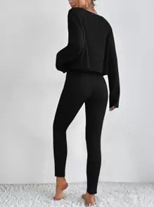 SHEIN Essnce 落肩袖條紋針織上衣和緊身褲