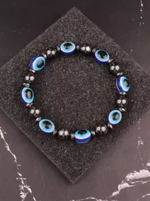 時尚流行男士邪惡之眼裝飾串珠手鍊，適合珠寶禮物和時尚外觀 - 彩色 - 查看 1