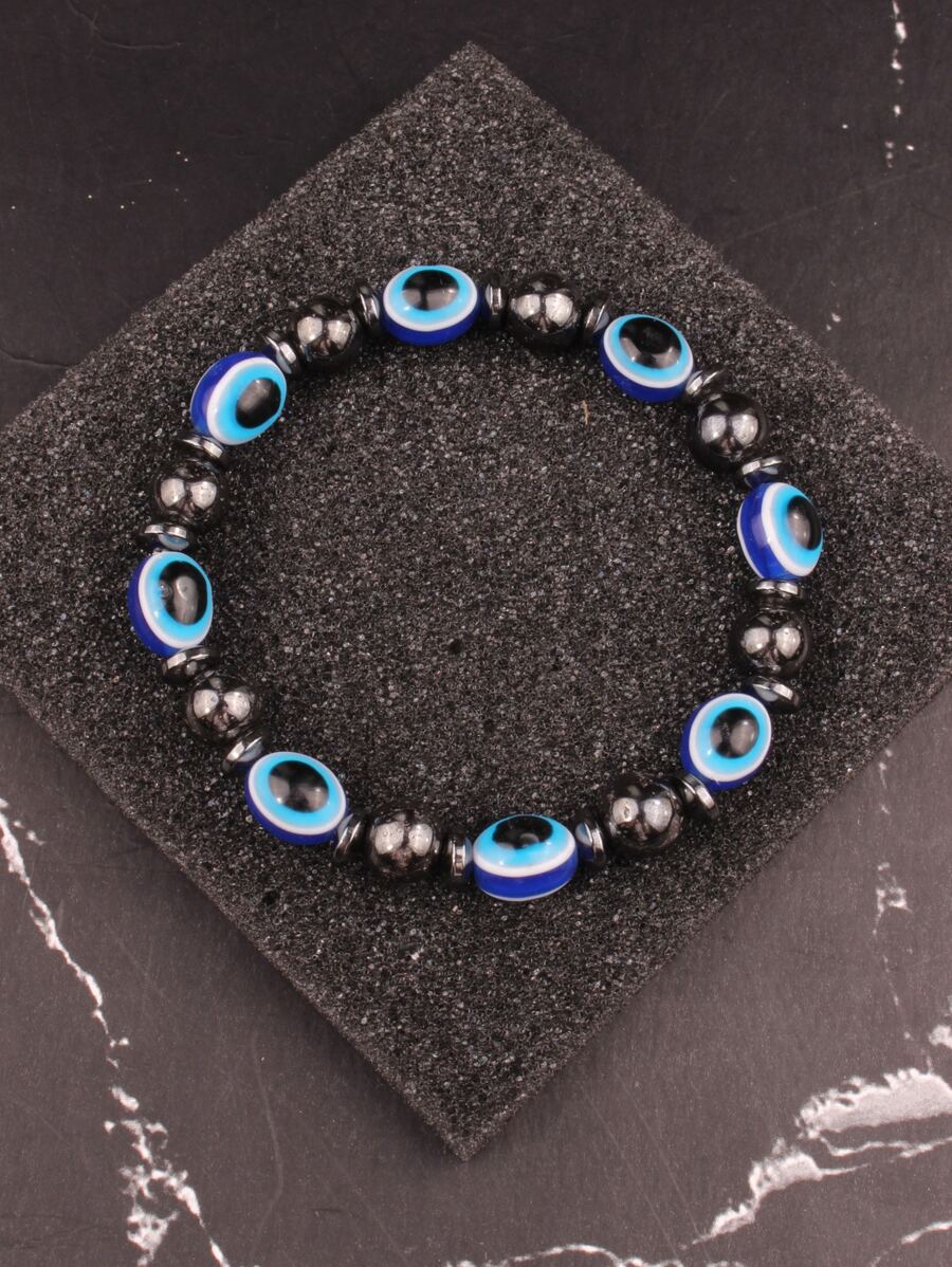 時尚流行男士邪惡之眼裝飾串珠手鍊，適合珠寶禮物和時尚外觀 - 彩色 - 查看 1