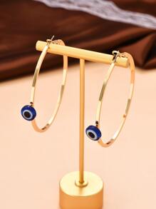 Evil Eye Decor Hoop Earrings - Multicolor - View 2