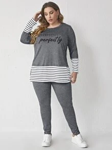 Mulvari Plus Striped Trim Tee & Trousers - Grey - View 3