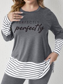 Mulvari Plus Striped Trim Tee & Trousers - Grey - View 4