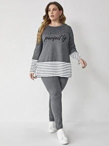 Mulvari Plus Striped Trim Tee & Trousers - Grey - View 5