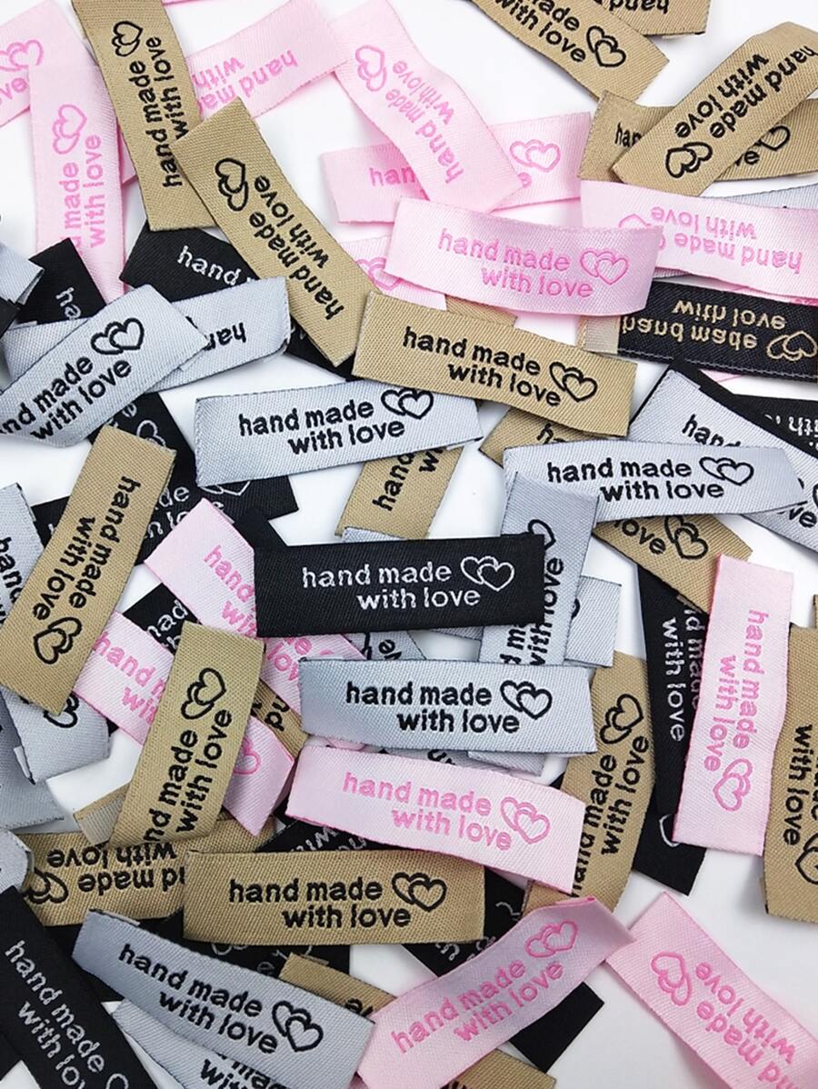 50pcs Heart & Slogan Graphic Random Color DIY Label, Handmade Clothing Tag, For DIY Sewing - Multicolor - View 1