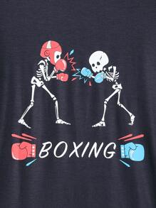 2pcs/Set Boys Snug Fit Halloween Glow In The Dark Soccer & Skull Print Long Sleeve Pajama Set - Black - View 4