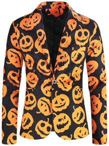 Hombres Blazer con estampado de halloween con botón - Multicolor - Ver 1