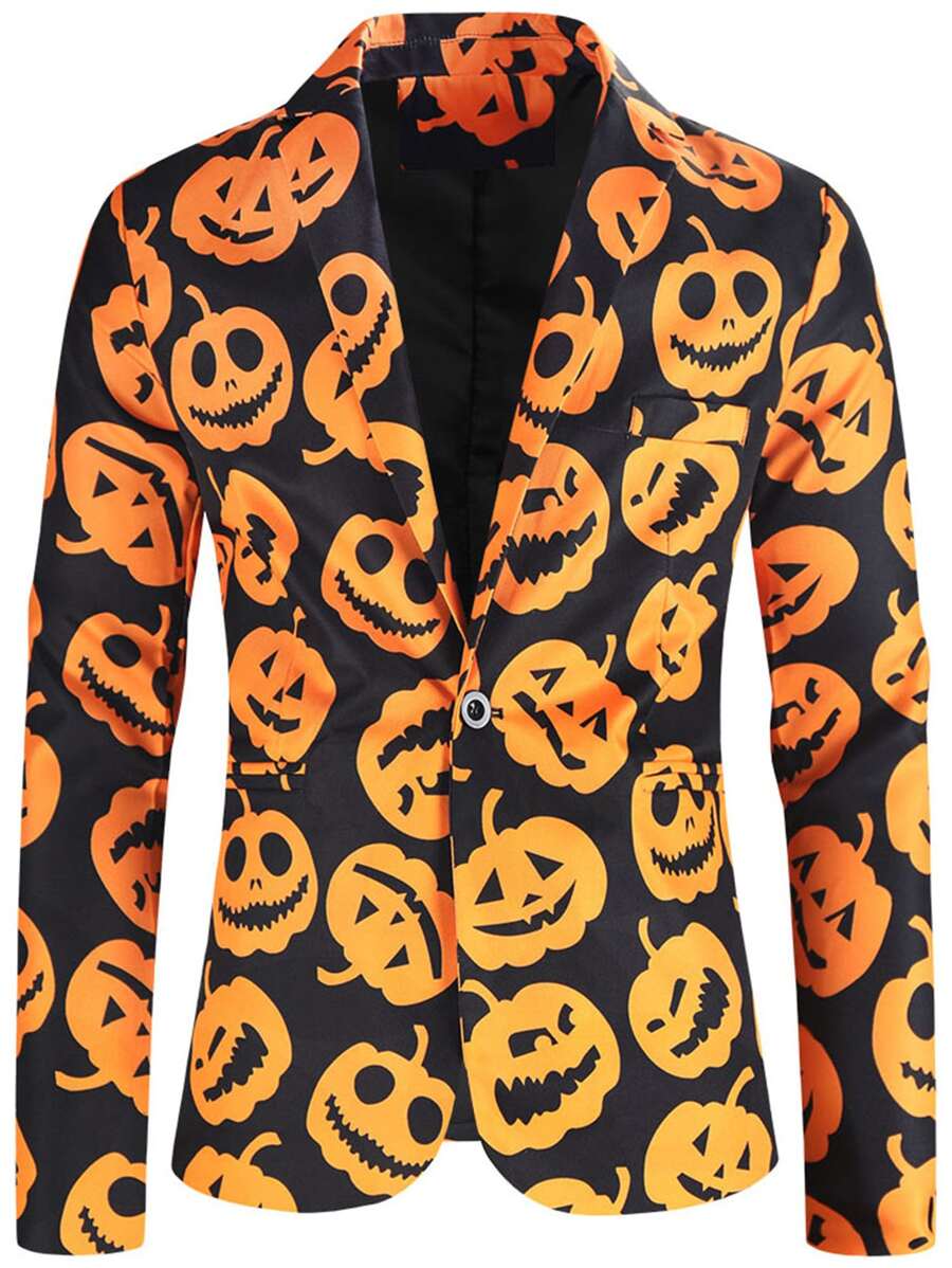 Hombres Blazer con estampado de halloween con botón - Multicolor - Ver 1