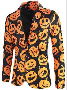 Hombres Blazer con estampado de halloween con botón - Multicolor - Ver 3