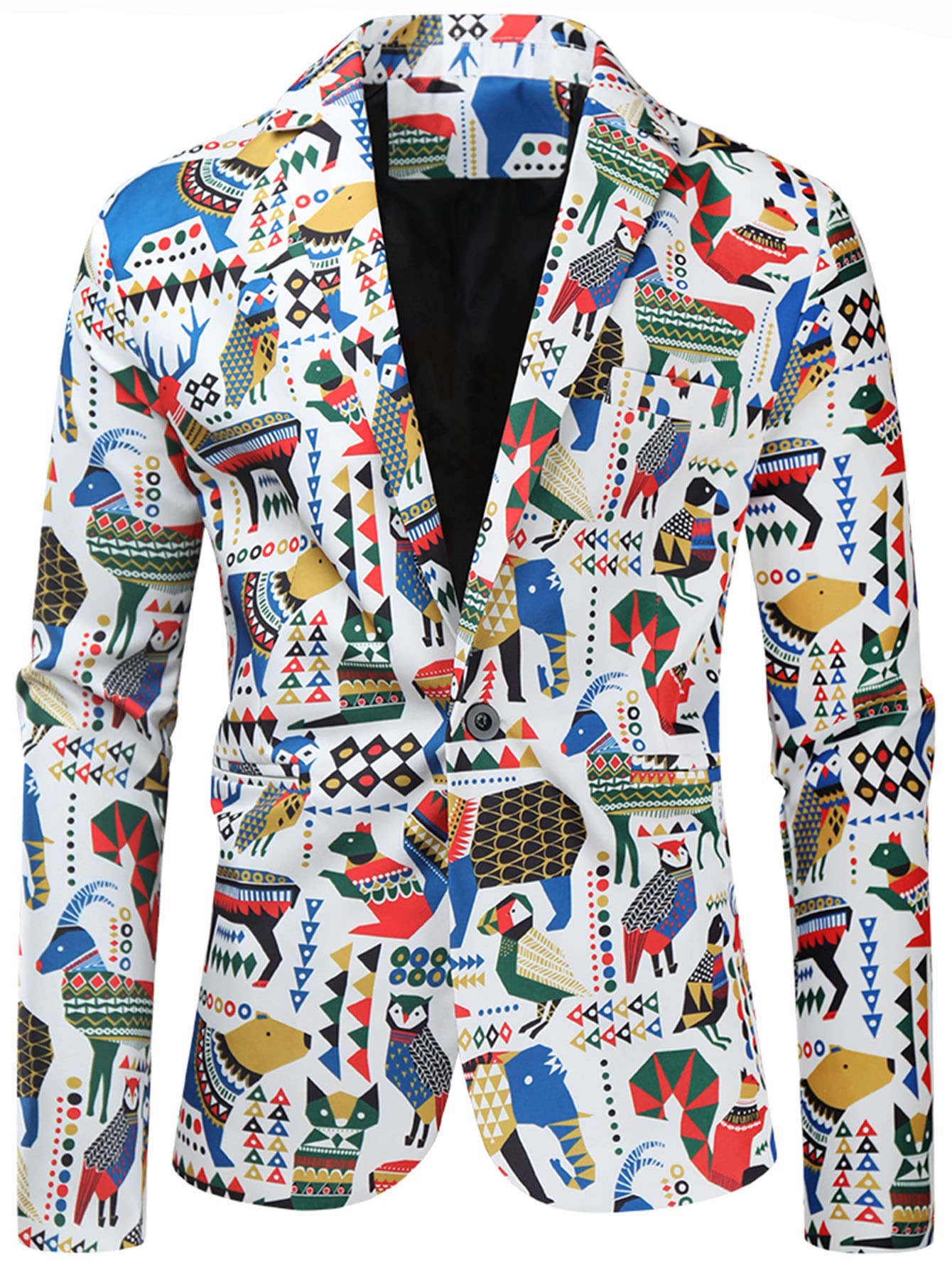 Men Cartoon & Geo Print Single Button Blazer - Multicolor - View 1
