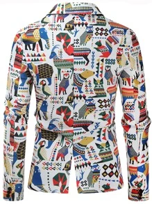 Men Cartoon & Geo Print Single Button Blazer - Multicolor - View 2