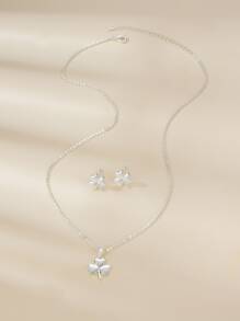 Collar con colgante trébol & Pendientes de tachuela - Plateado - Ver 3