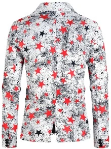 Men Lapel Collar Star Print Single Button Blazer - Multicolor - View 2