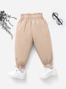 Baby Button Front Paperbag Waist Trousers - Khaki - View 2