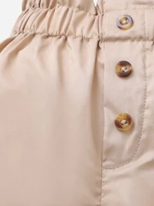Baby Button Front Paperbag Waist Trousers - Khaki - View 4