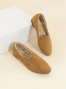 加絨內裏仿麂皮平底樂福鞋