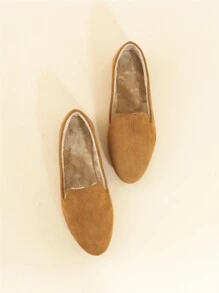 加絨內裏仿麂皮平底樂福鞋