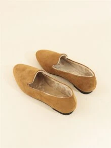 加絨內裏仿麂皮平底樂福鞋