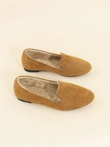 加絨內裏仿麂皮平底樂福鞋