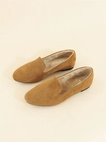 加絨內裏仿麂皮平底樂福鞋