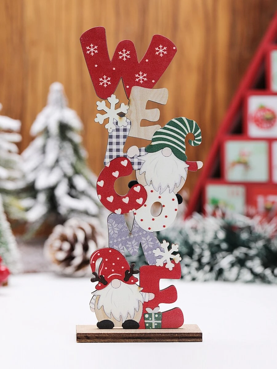 1入聖誕裝飾木質字母和彩繪diy裝飾品,無臉老人設計,北歐風格 - 彩色 - 查看 1