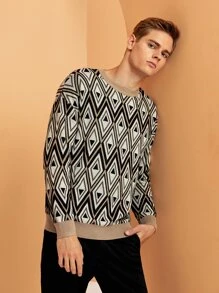 Manfinity Men Argyle Pattern Drop Shoulder Jumper - Multicolor - View 1