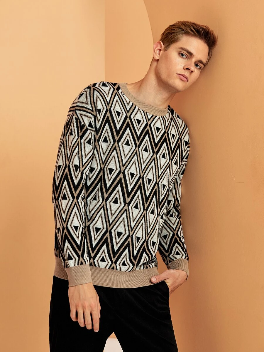 Manfinity Men Argyle Pattern Drop Shoulder Jumper - Multicolor - View 1