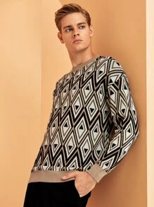Manfinity Men Argyle Pattern Drop Shoulder Jumper - Multicolor - View 3