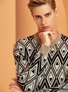 Manfinity Men Argyle Pattern Drop Shoulder Jumper - Multicolor - View 4