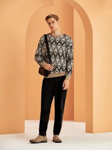 Manfinity Men Argyle Pattern Drop Shoulder Jumper - Multicolor - View 6