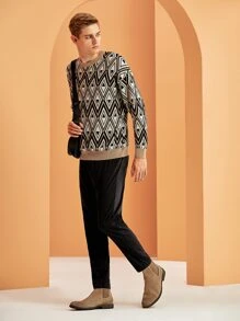 Manfinity Men Argyle Pattern Drop Shoulder Jumper - Multicolor - View 7
