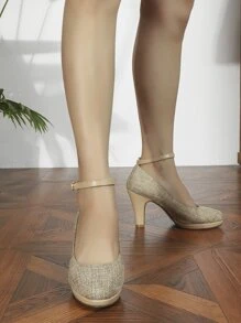 搭扣裝飾防水台粗跟踝帶高跟鞋