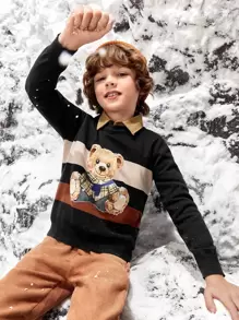 SHEIN Boys Bear Pattern Jumper - Multicolor - View 1
