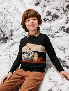 SHEIN Boys Bear Pattern Jumper - Multicolor - View 6