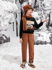 SHEIN Boys Bear Pattern Jumper - Multicolor - View 7