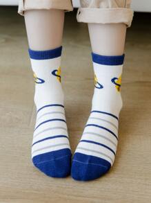 5pairs Toddler Boys Spaceman & Rocket Pattern Crew Socks - Multicolor - View 4