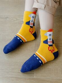 5pairs Toddler Boys Spaceman & Rocket Pattern Crew Socks - Multicolor - View 5