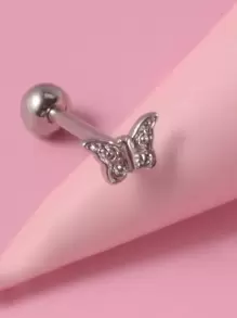 時尚蝴蝶裝飾舌頭槓鈴環不銹鋼男女款無需穿孔隔墊身體首飾 - 銀色 - 查看 1