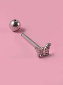 時尚蝴蝶裝飾舌頭槓鈴環不銹鋼男女款無需穿孔隔墊身體首飾 - 銀色 - 查看 3