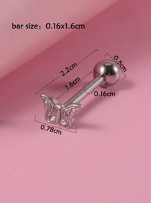 時尚蝴蝶裝飾舌頭槓鈴環不銹鋼男女款無需穿孔隔墊身體首飾 - 銀色 - 查看 4