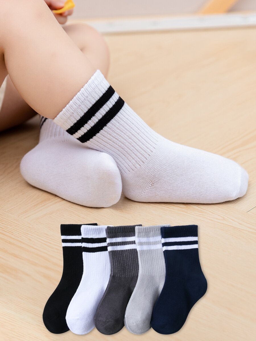5 par skarpetek dla małych dzieci w paski, czarno-biało-szare - Wielokolorowe - Zobacz 1