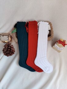 3雙女孩蝴蝶結裝飾高筒襪 - 彩色 - 查看 2