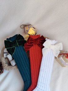 3雙女孩蝴蝶結裝飾高筒襪 - 彩色 - 查看 3