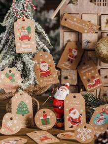 50pcs Christmas Cartoon Graphic Gift Wrap Tag & 50pcs String - Multicolor - View 1