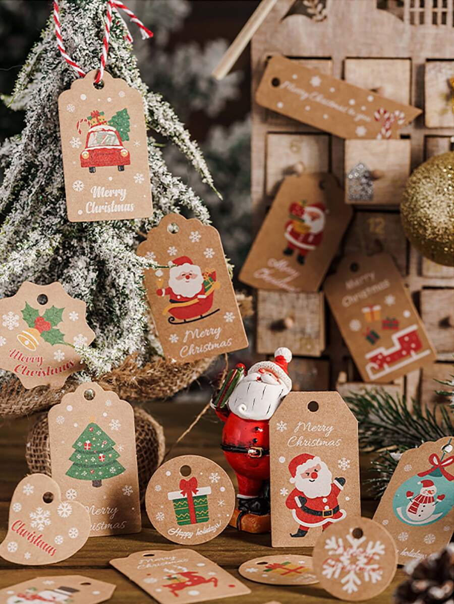 50pcs Christmas Cartoon Graphic Gift Wrap Tag & 50pcs String - Multicolor - View 1