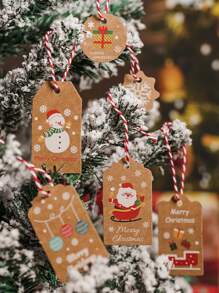 50pcs Christmas Cartoon Graphic Gift Wrap Tag & 50pcs String - Multicolor - View 2